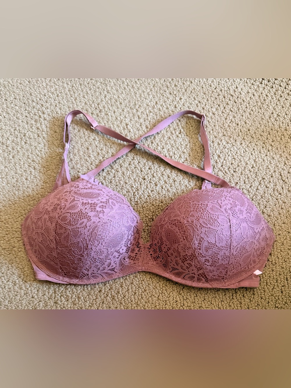 Victoria Secret Lace Push-Up Bra in Mauve Pink - Criss Cross back
